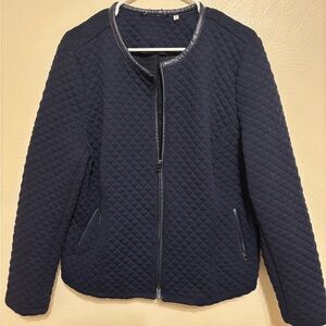 Chico’s Navy Quilted Zip Jacket Faux Leather Trim Size 2 (12)